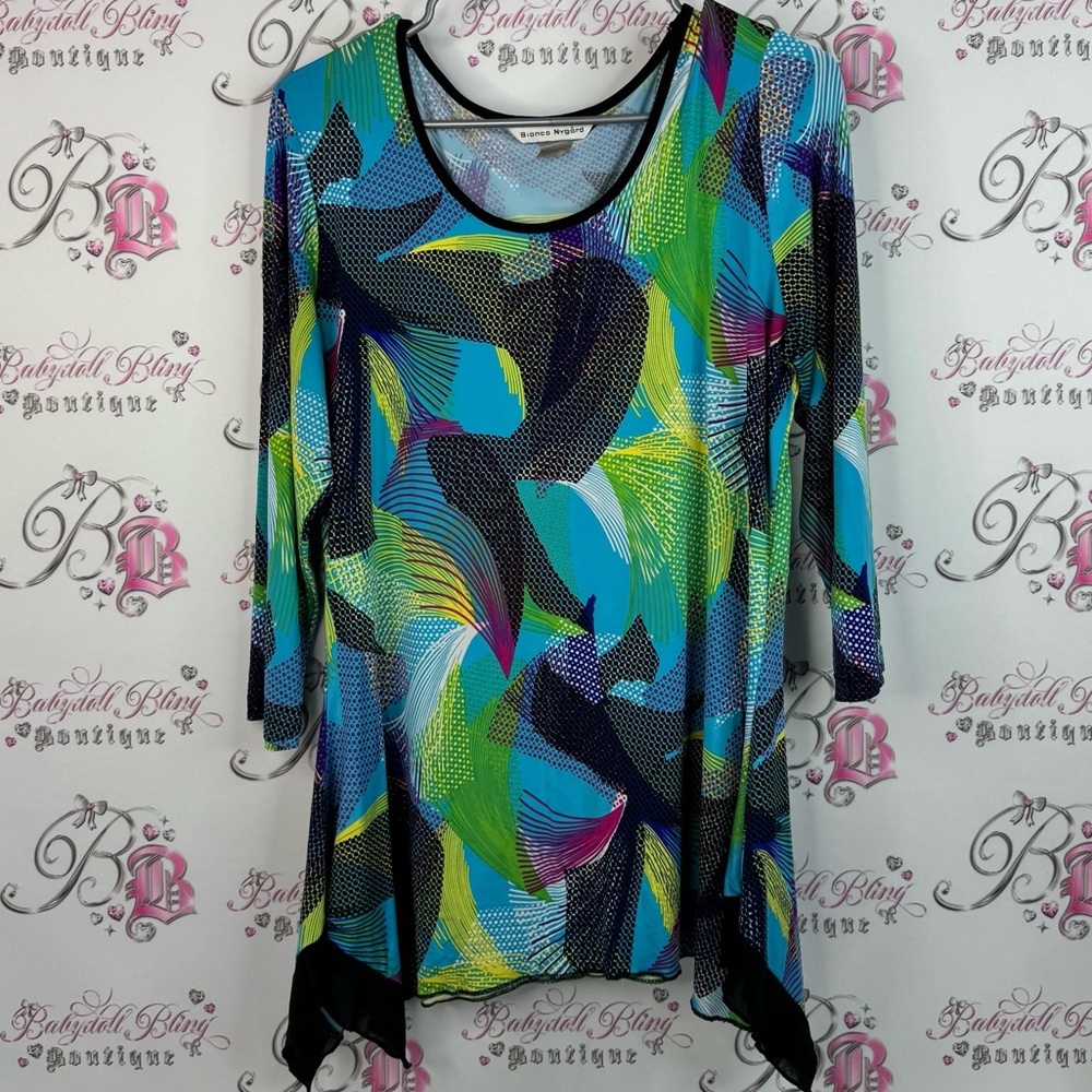 Peter nyguard blouse swirls luxury multicolor Abstract Women's Top